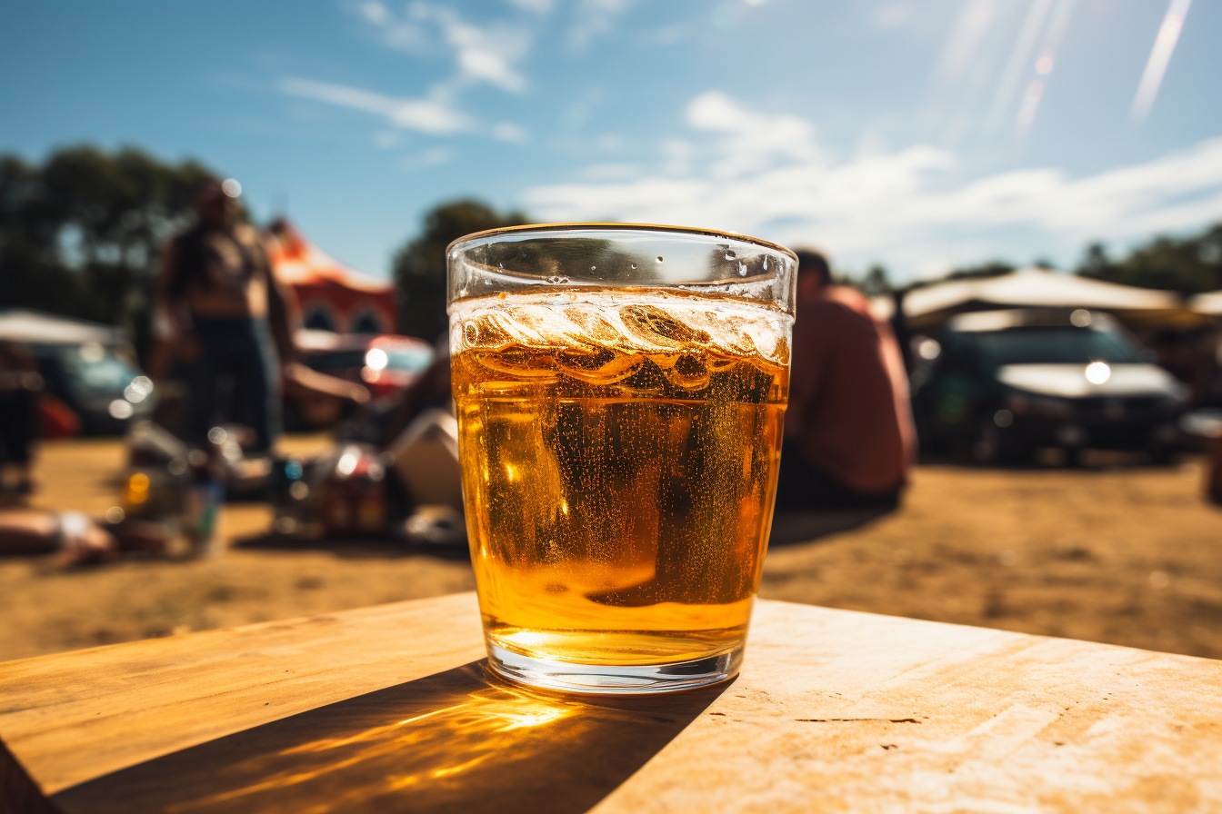 Beer glass on cooler at tailgate party