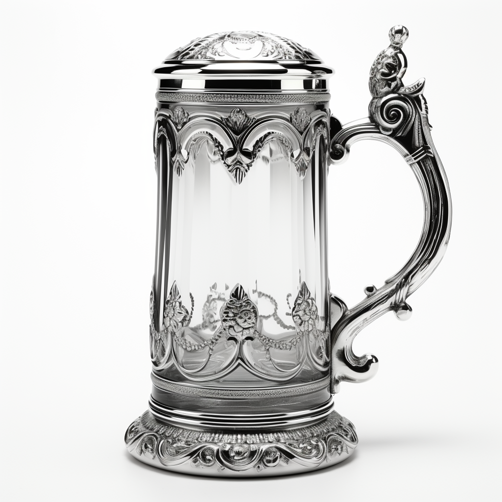 Antique beer stein glass on white background