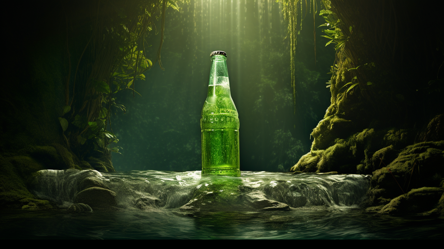 Stunning beer waterfall from a green bottle