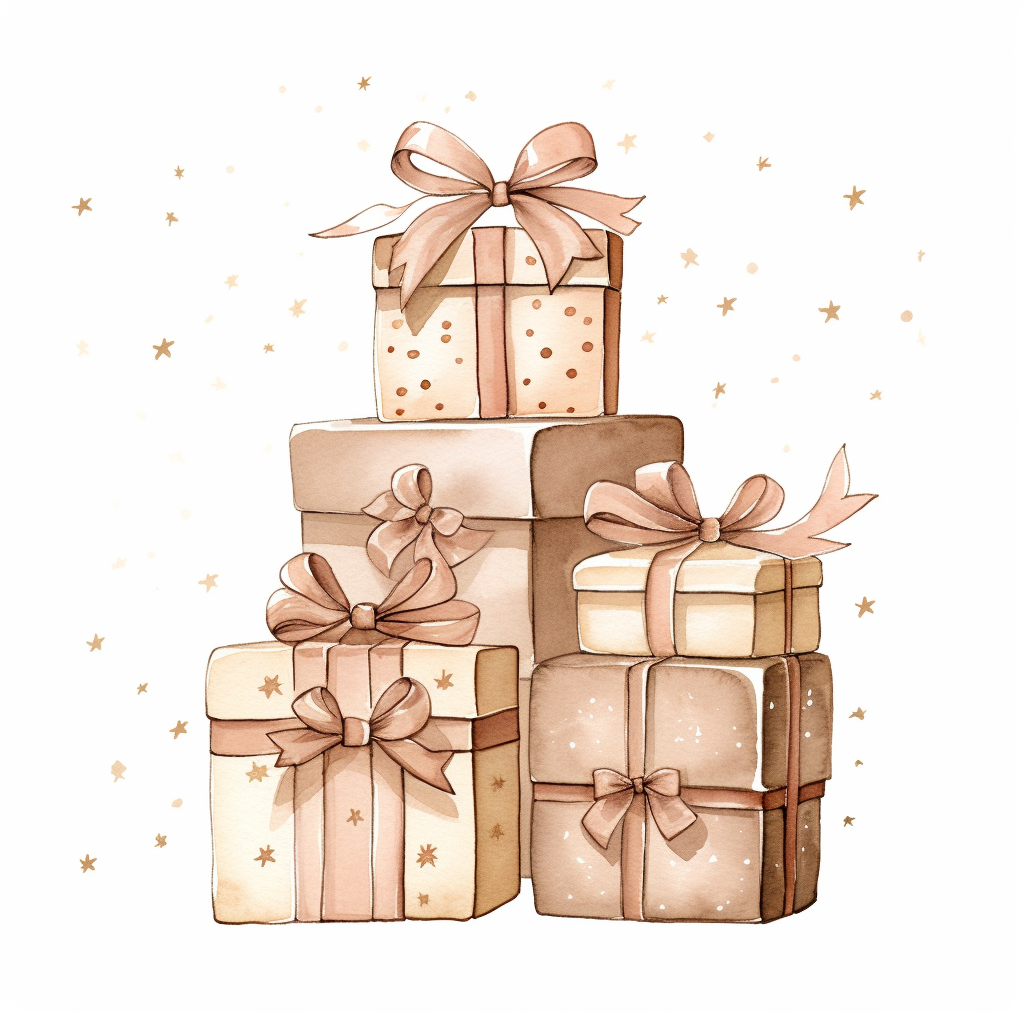 Cartoon-style beige Christmas present stacks