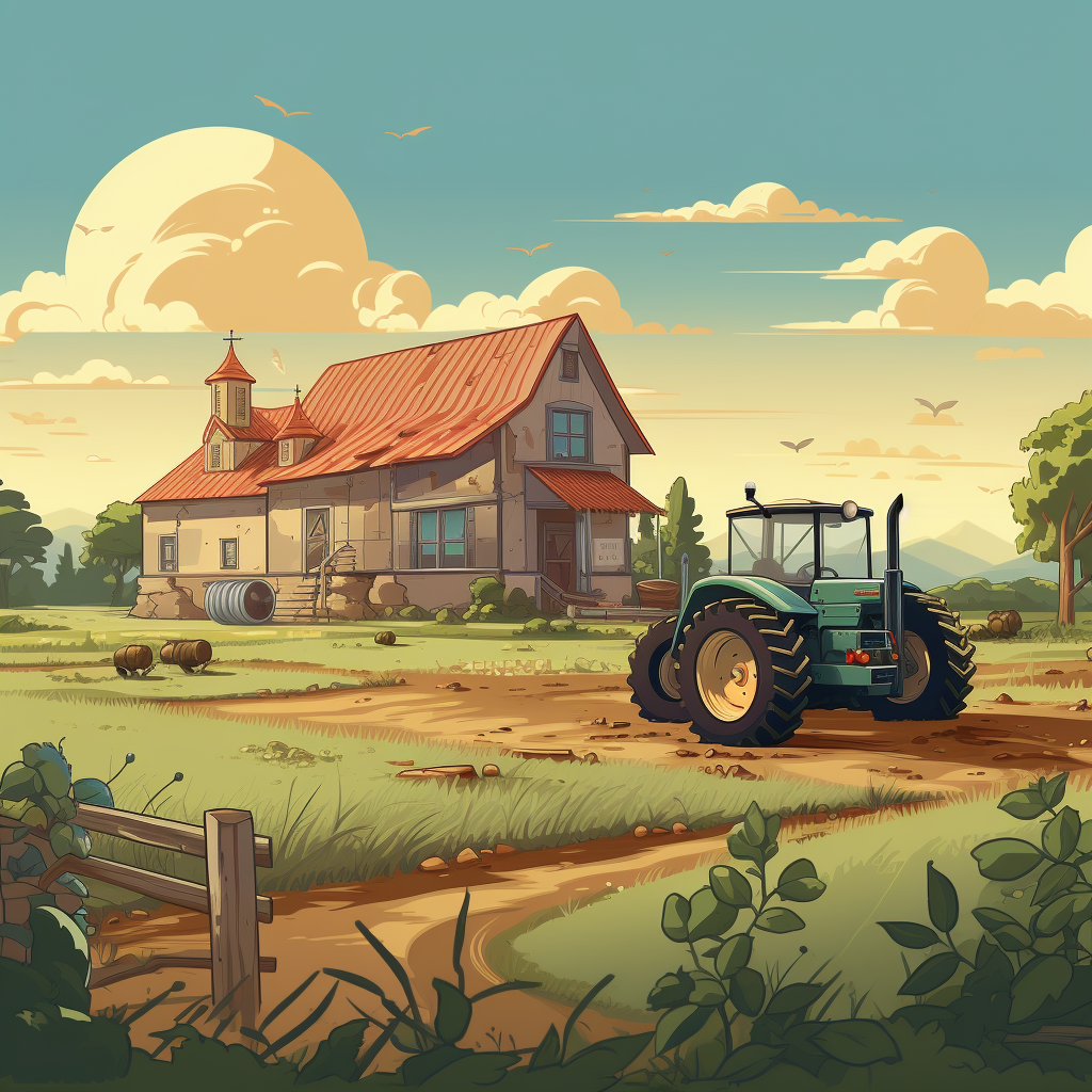 Farmhouse with crops and tractor