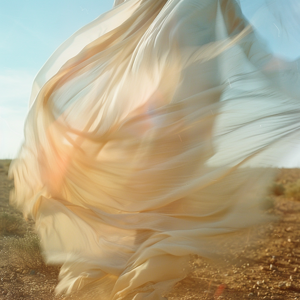 Beige fabric in desert motionblur