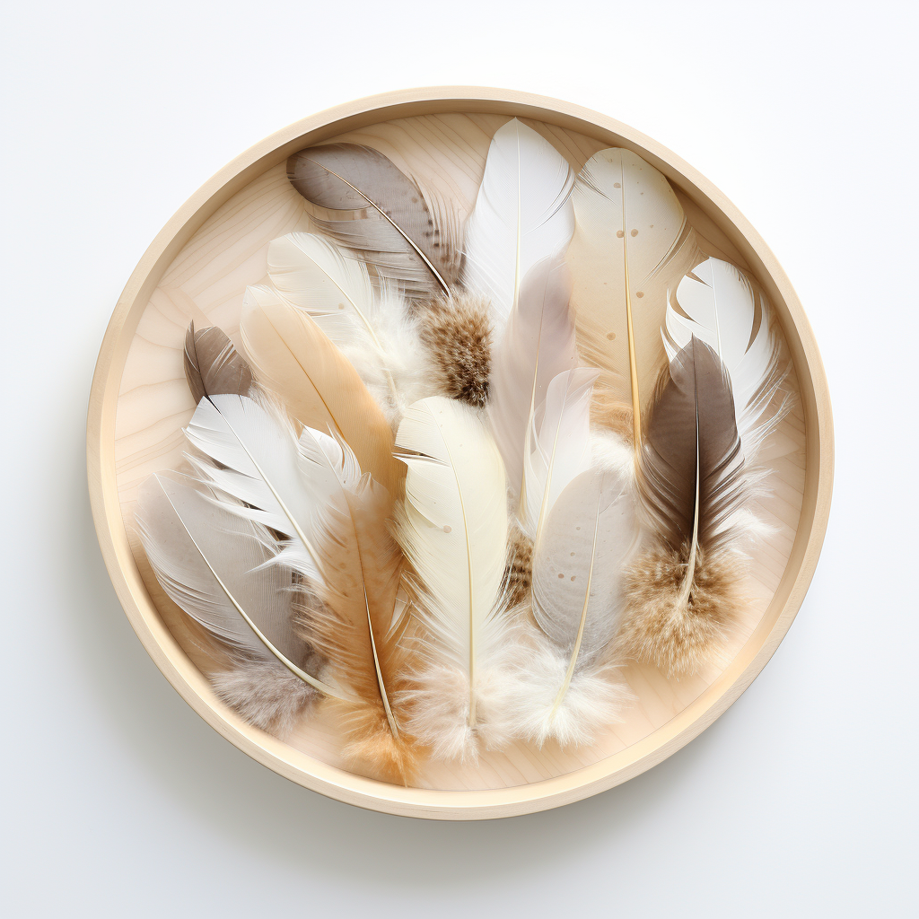 Feathers on Wooden Circle Tray