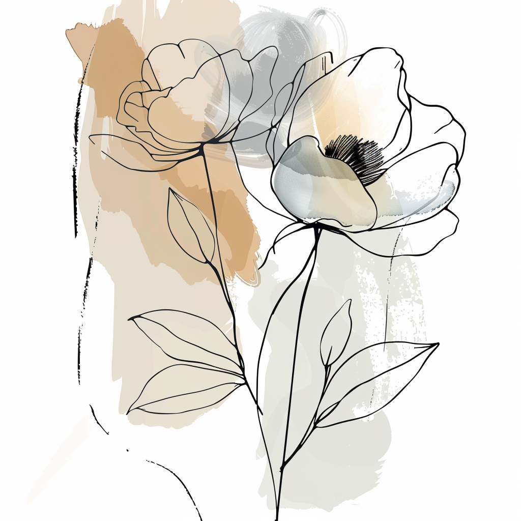 Beige peony with black stroke