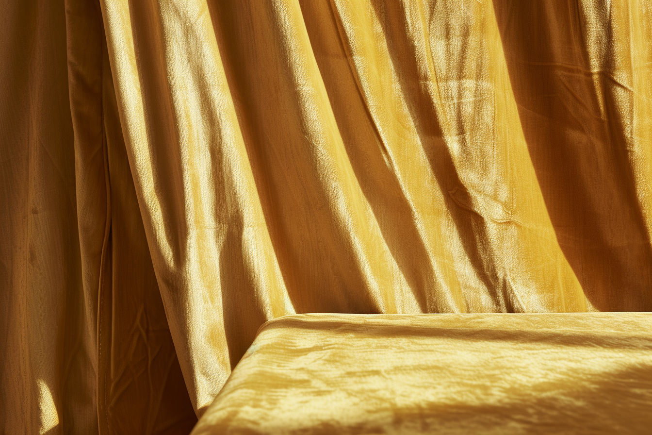 Close-up beige table corner curtain