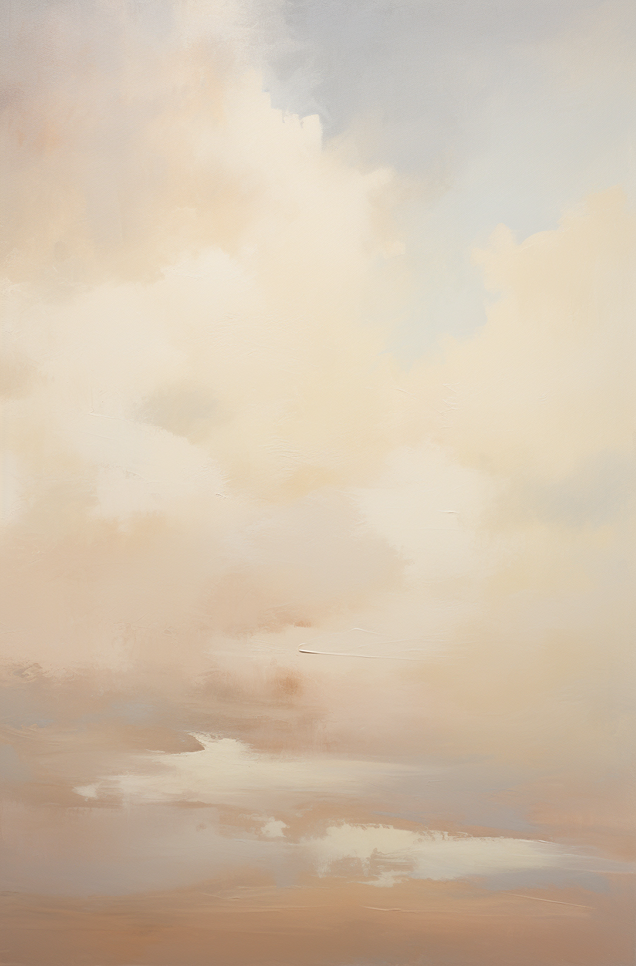 Painting of a Beige and White Sky