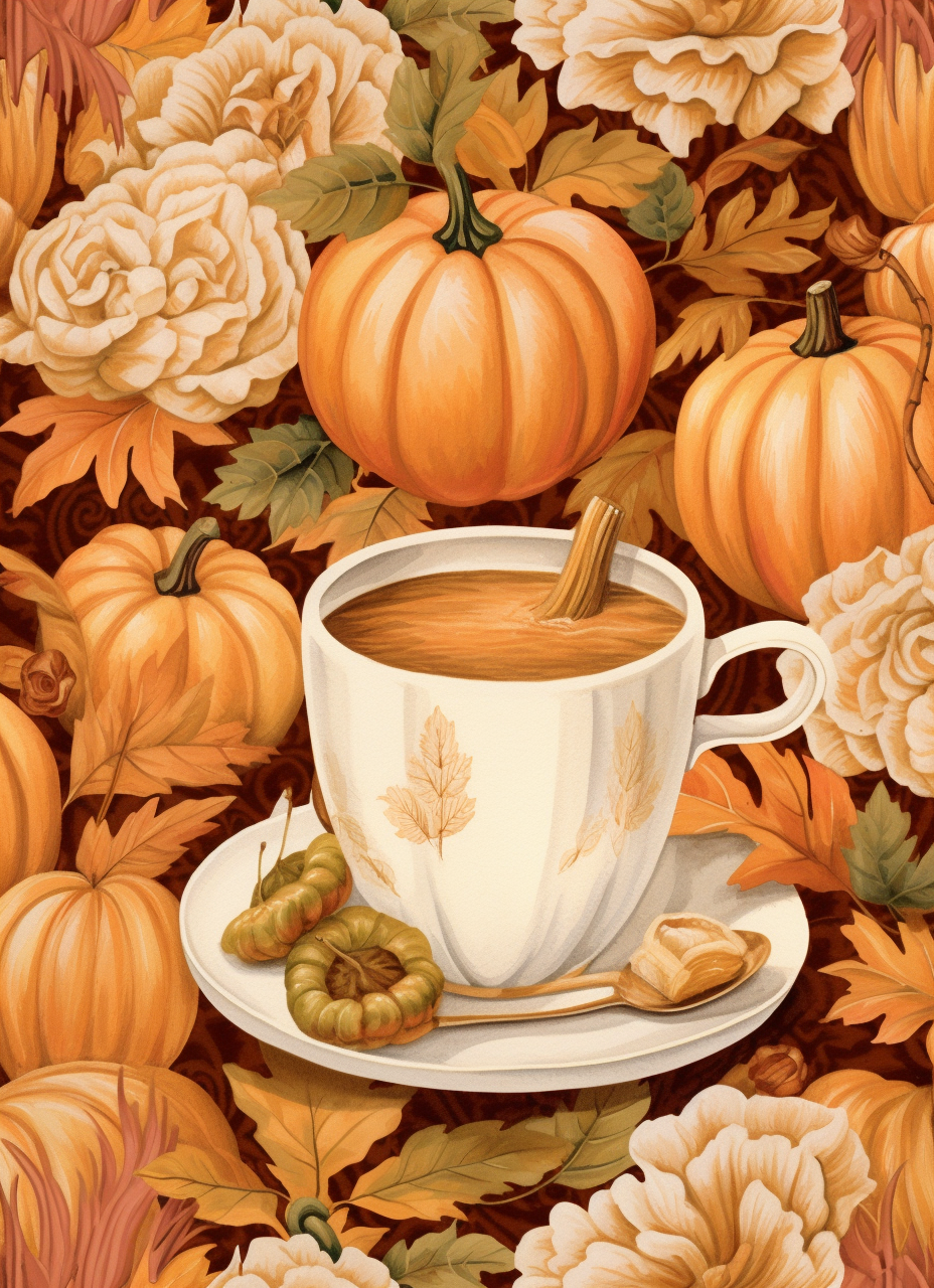 Beige seamless pattern with a pumpkin spiced latte