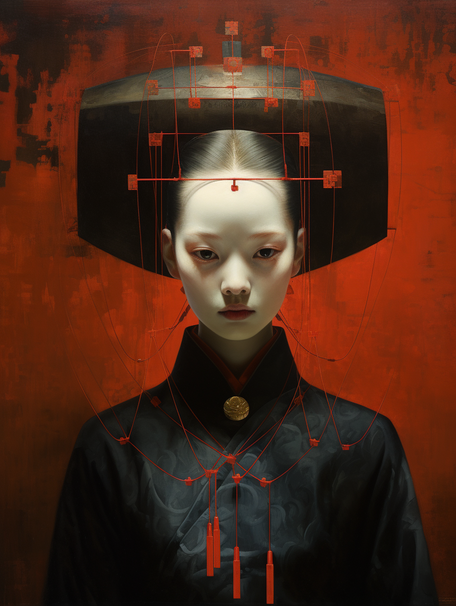 Modern geisha android AI portrait