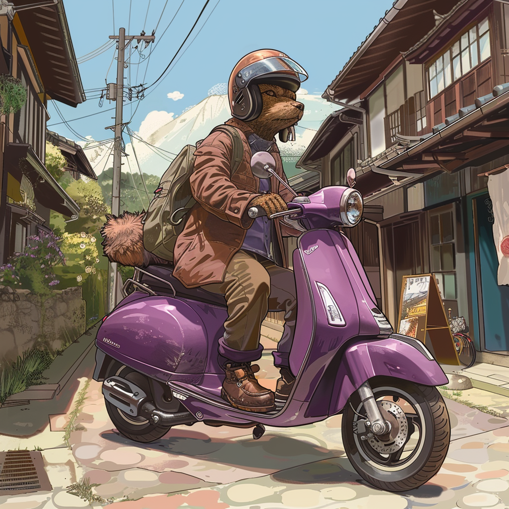 Belgian Shepherd Driving Purple Scooter