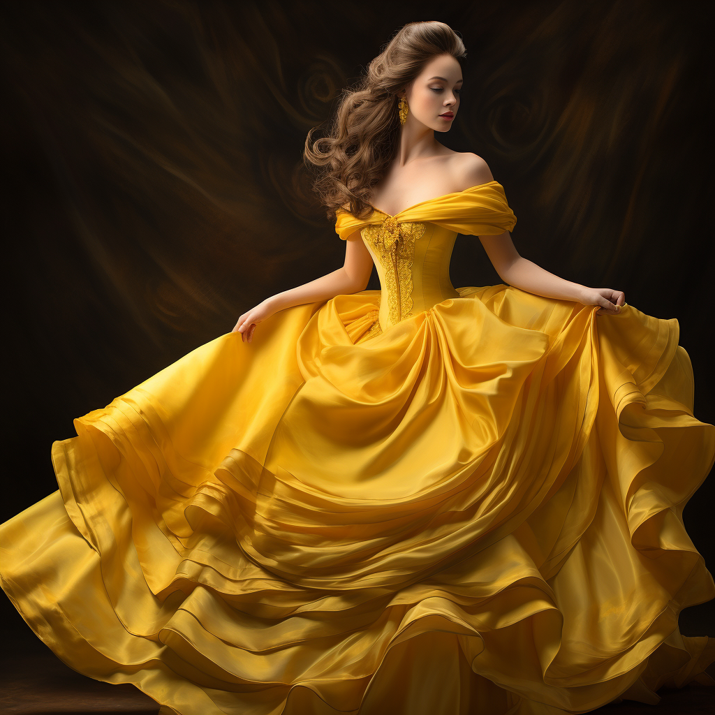 Beautiful Belle waltzing in yellow ball gown