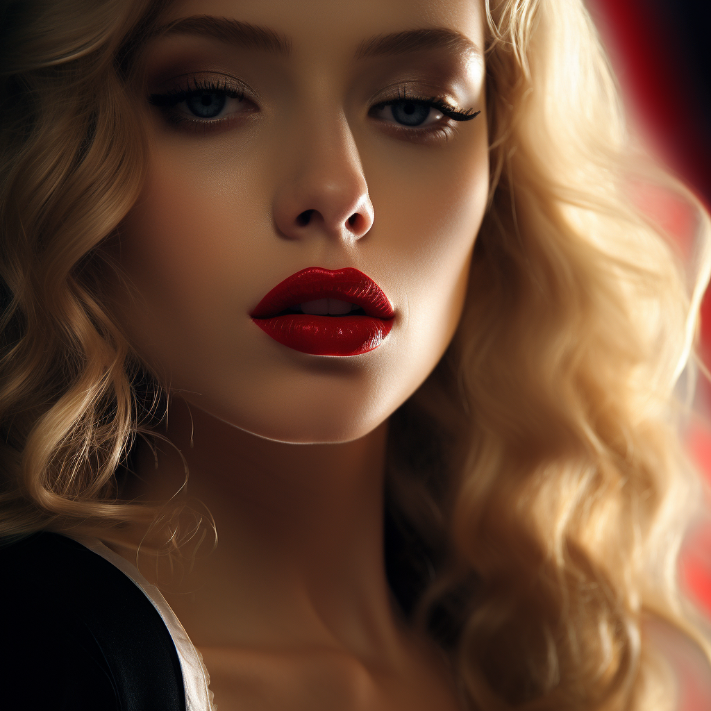 Beautiful blonde woman with red lips