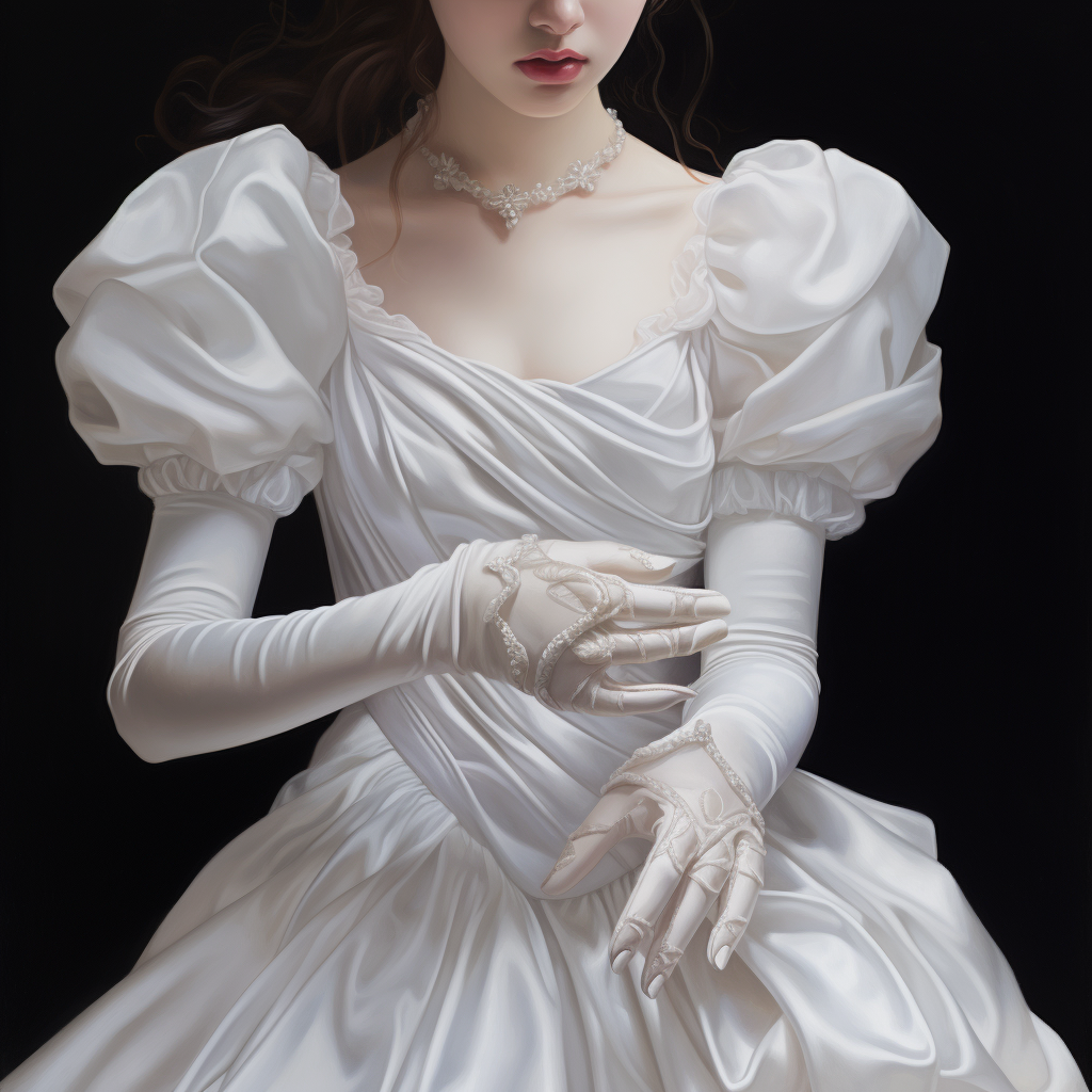 Belle princess with white silk gloves dancing