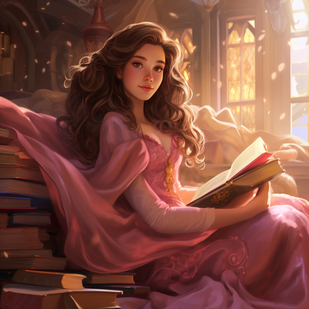 Belle reading a book in a cozy armchair