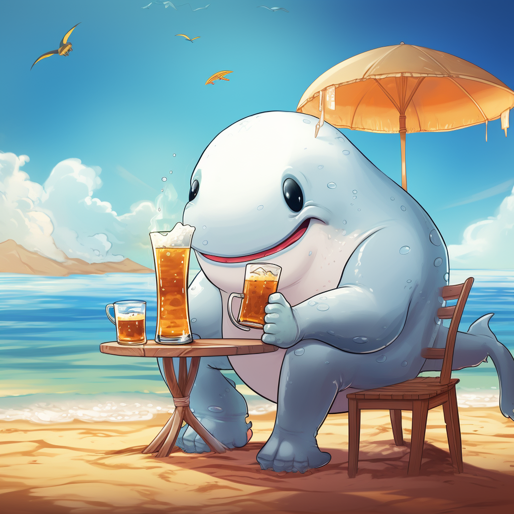 Beluga whale cartoon beach beer