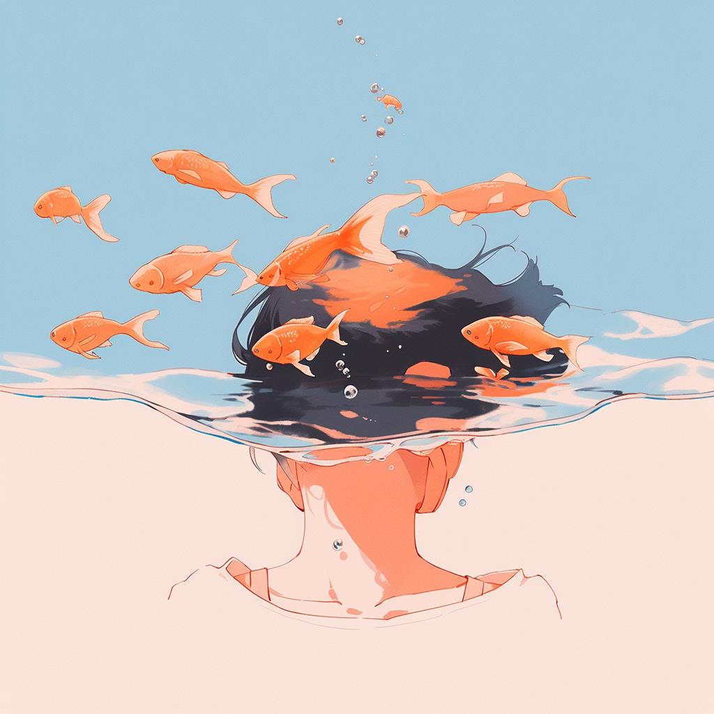 Woman with Fish in Blissful Underwater Scene