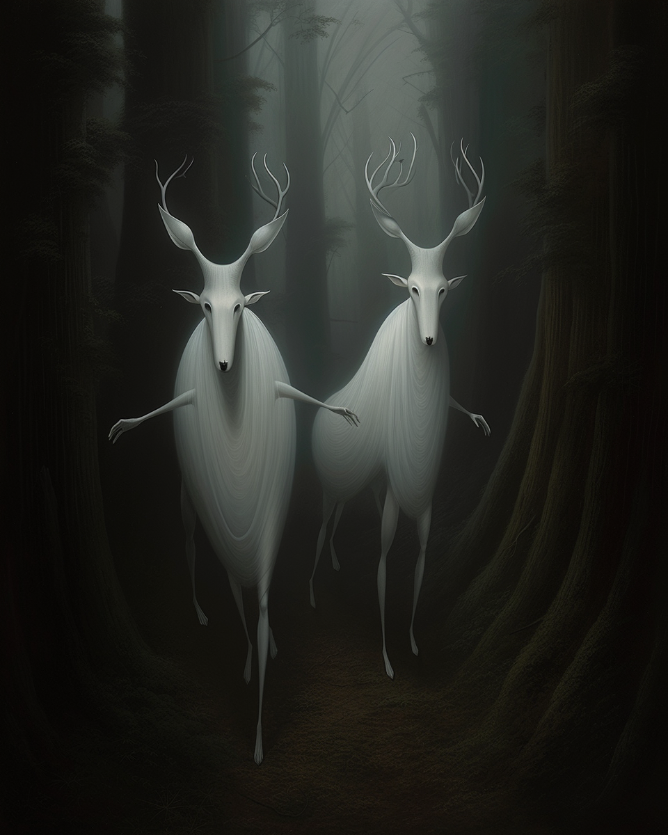 Ethereal forest spirits with graceful antlers