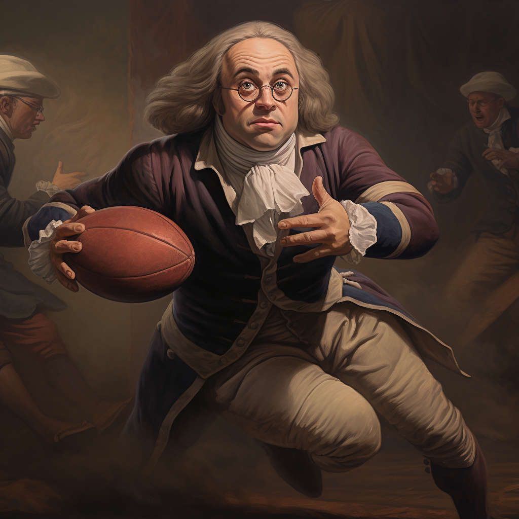 Benjamin Franklin playing rugby match