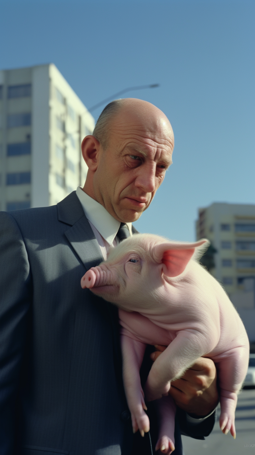 Attractive Benjamin Netanyahu with a Pig