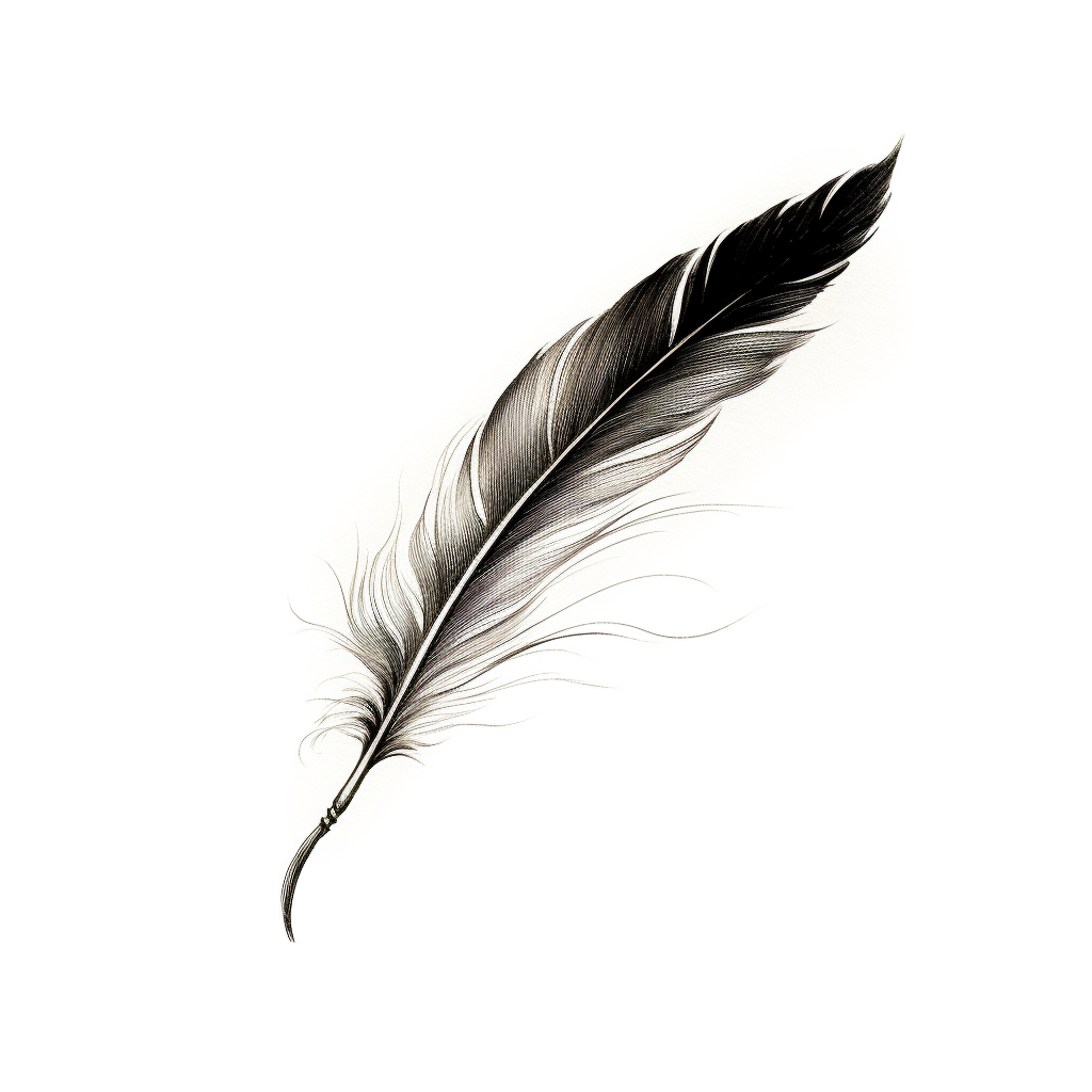 Hand-drawn sketch of a bent black feather