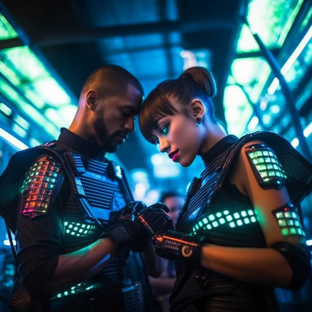 Cyberpunk club with dancers and lasers