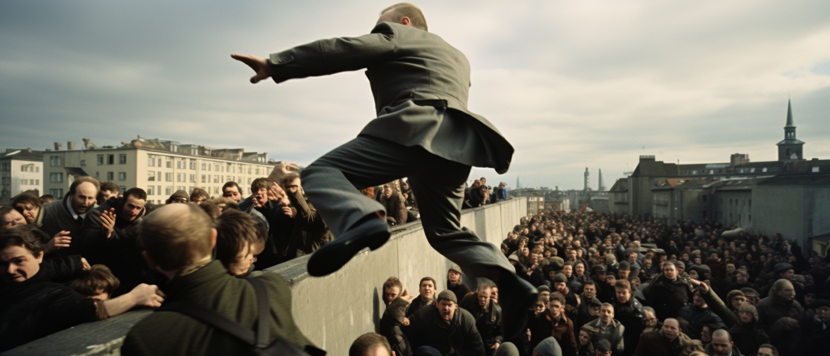 Action-packed Berlin Wall rooftop fight