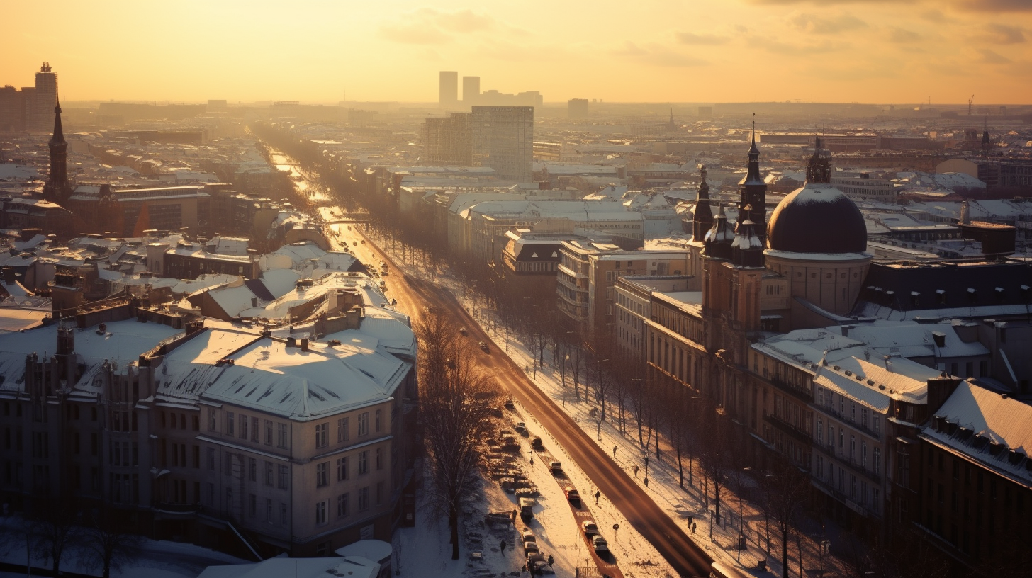 Berlin City Winter Skyline with Snow