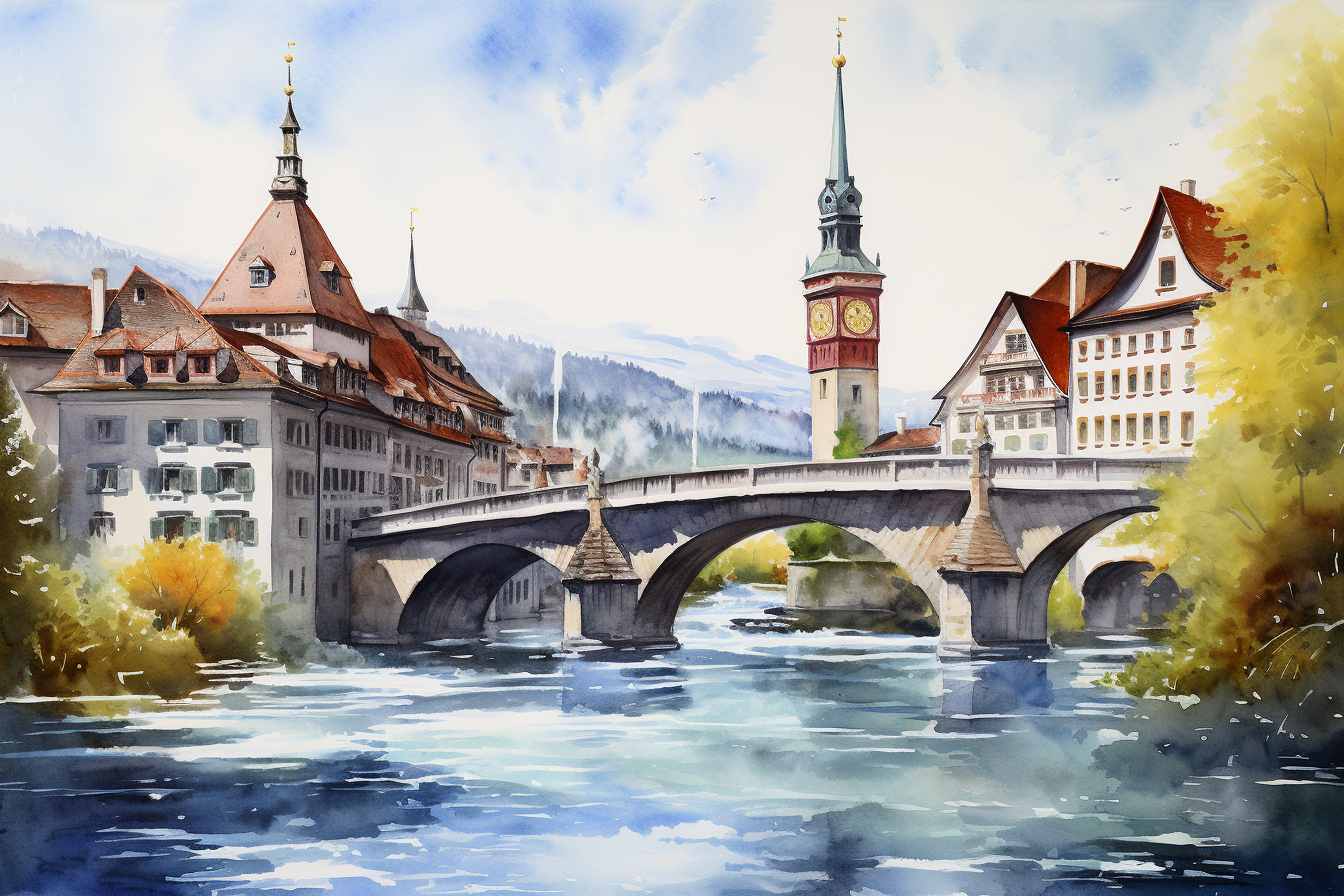 Watercolour Painting of Bern Clock Tower