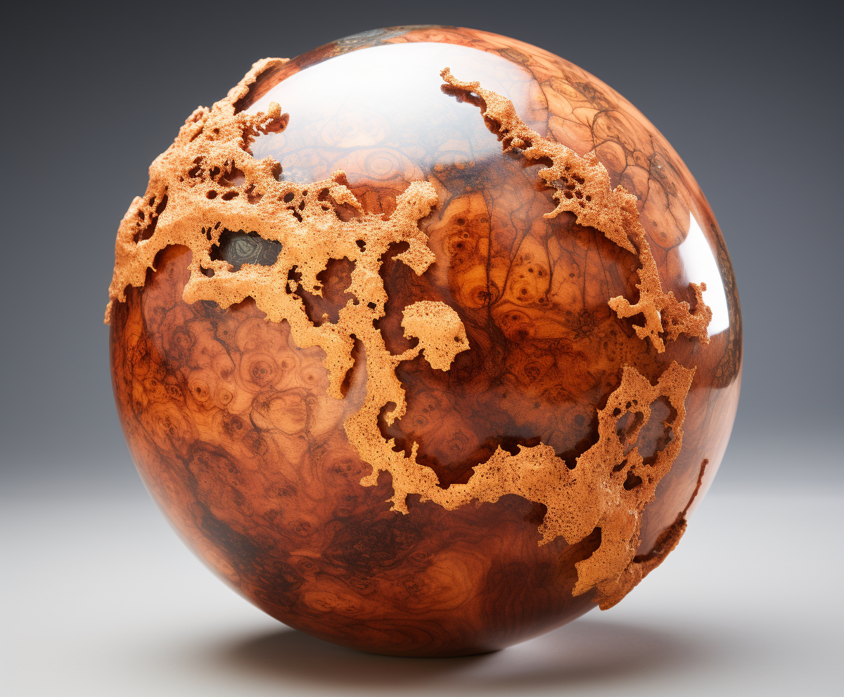 Realistic rose gold etchings on bespoke burl wood