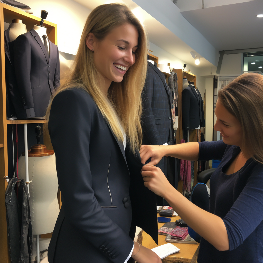 Woman being fitted for bespoke business suit