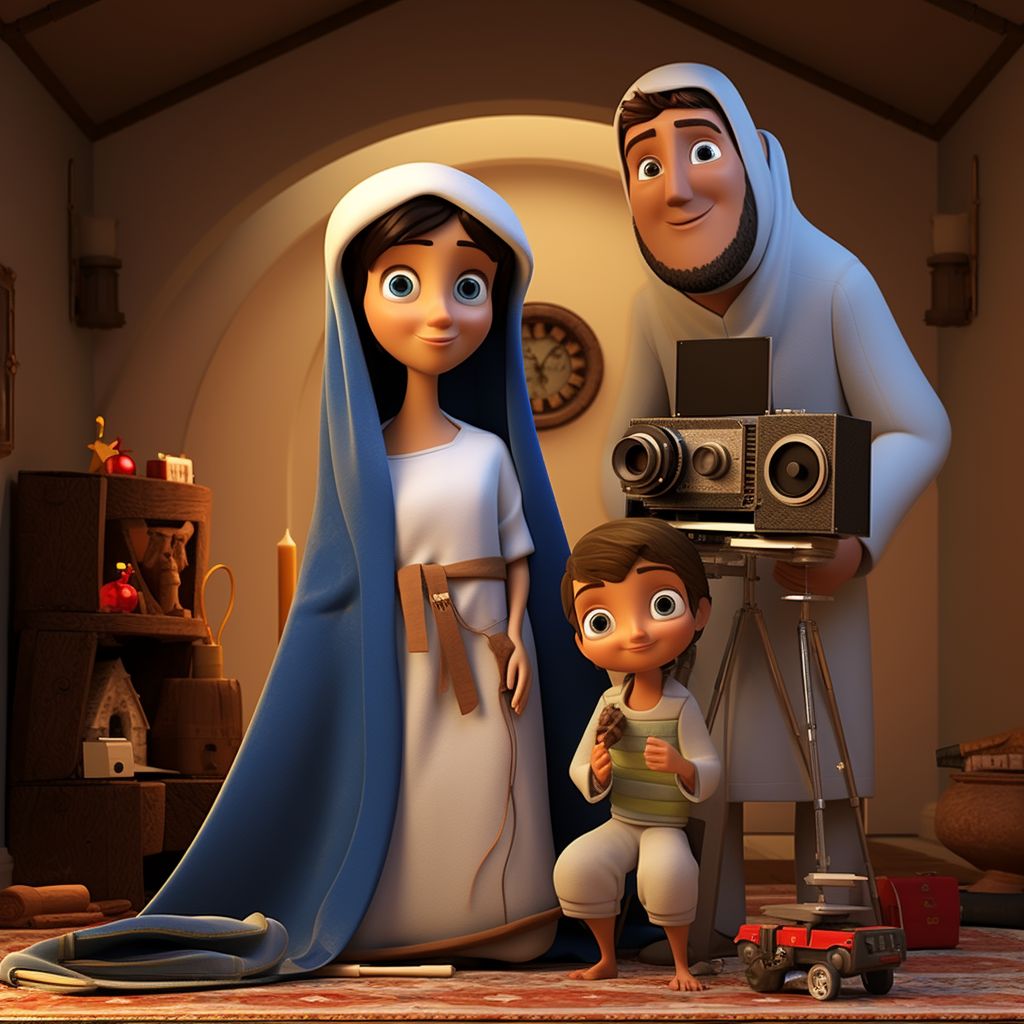 Video camera character capturing magical moment in Bethlehem