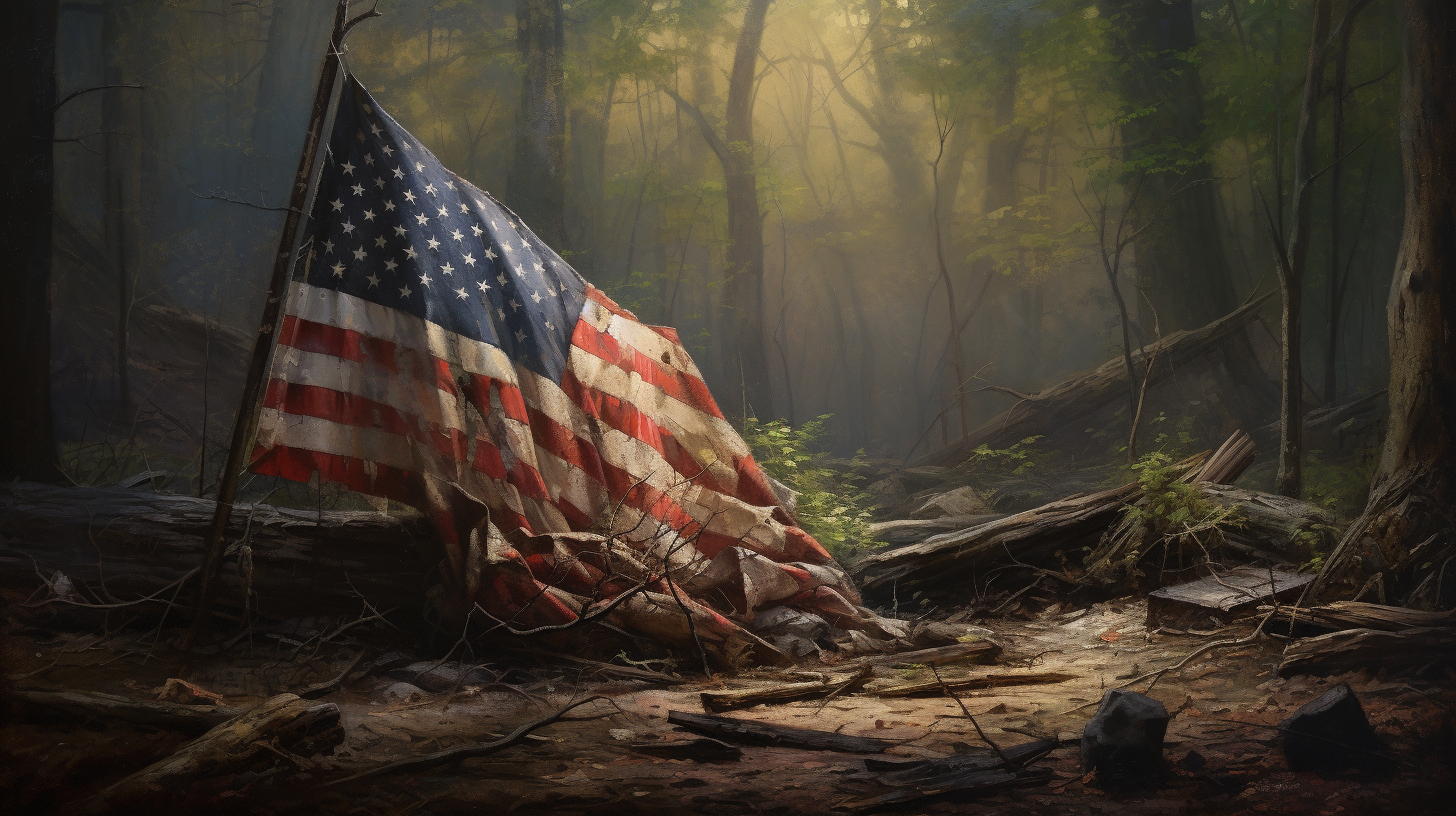 Betsy Ross Flag in Abandoned Woodland Forest