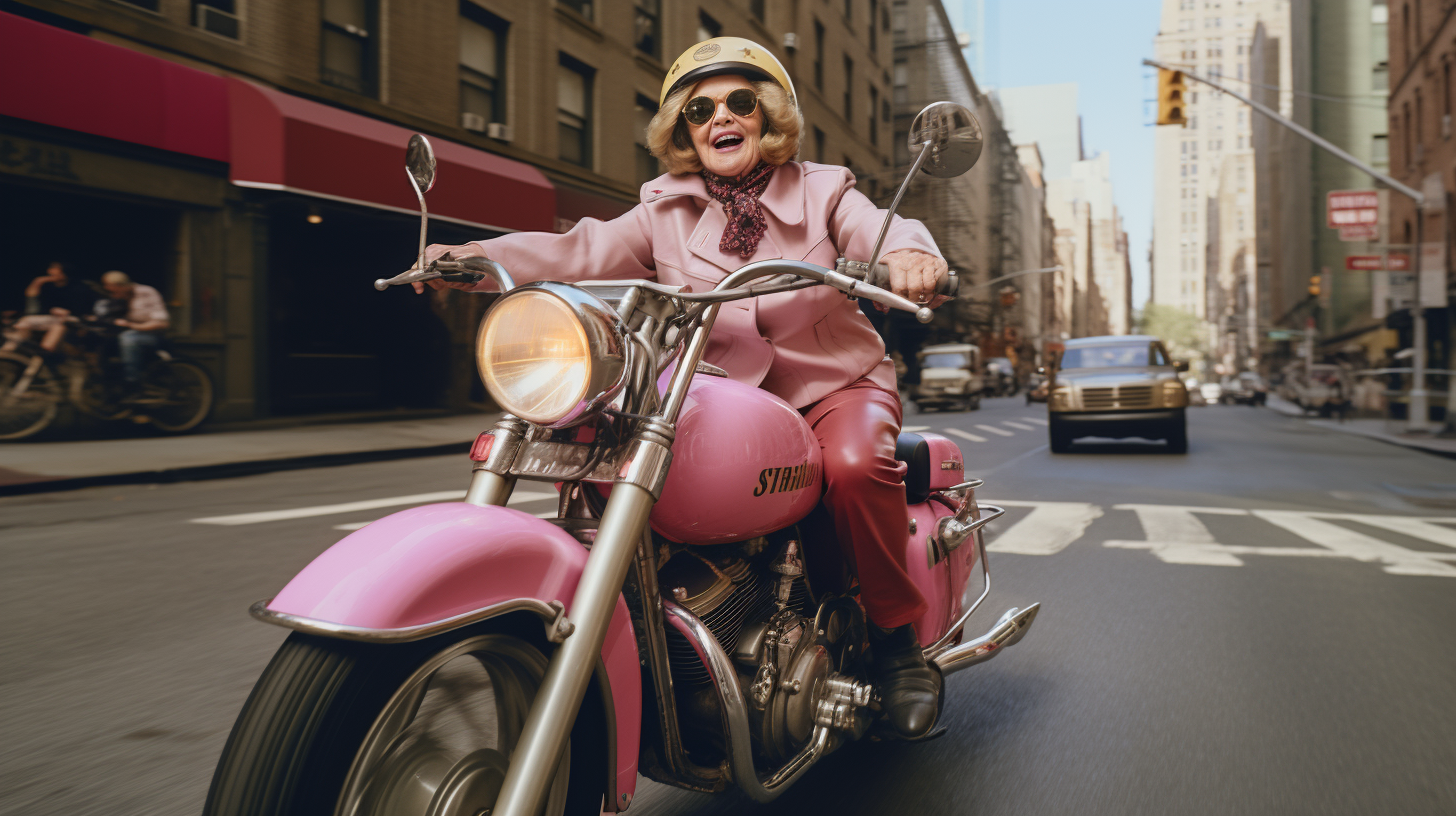 Betty White riding a motorcycle in NYC