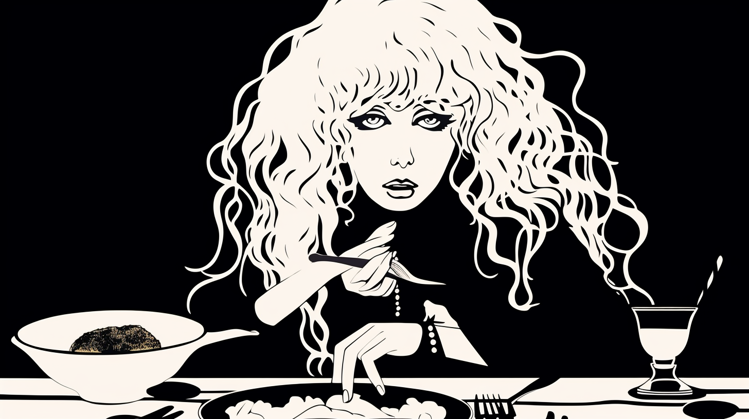 Beyoncé enjoying pasta in Aubrey Beardsley's artwork