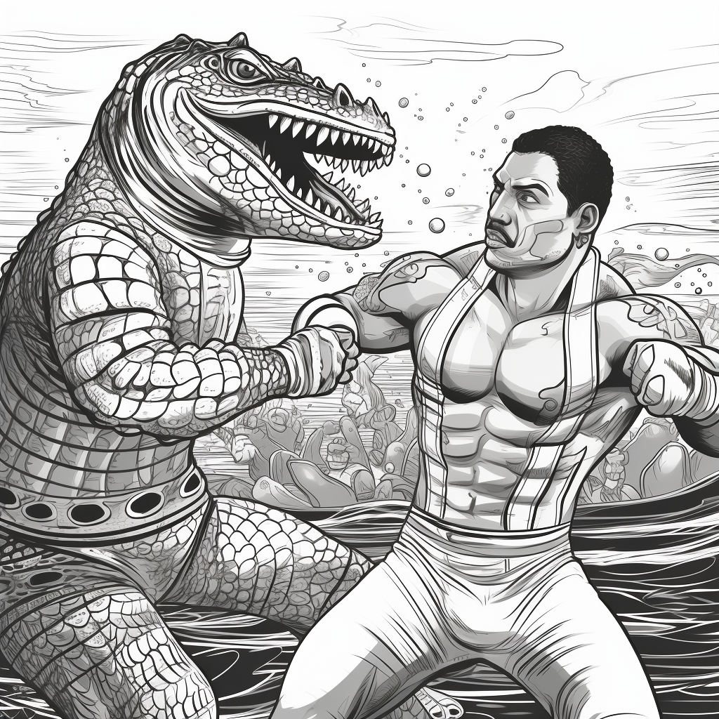 Dynamic wrestling match illustration featuring Beyonce and a crocodile