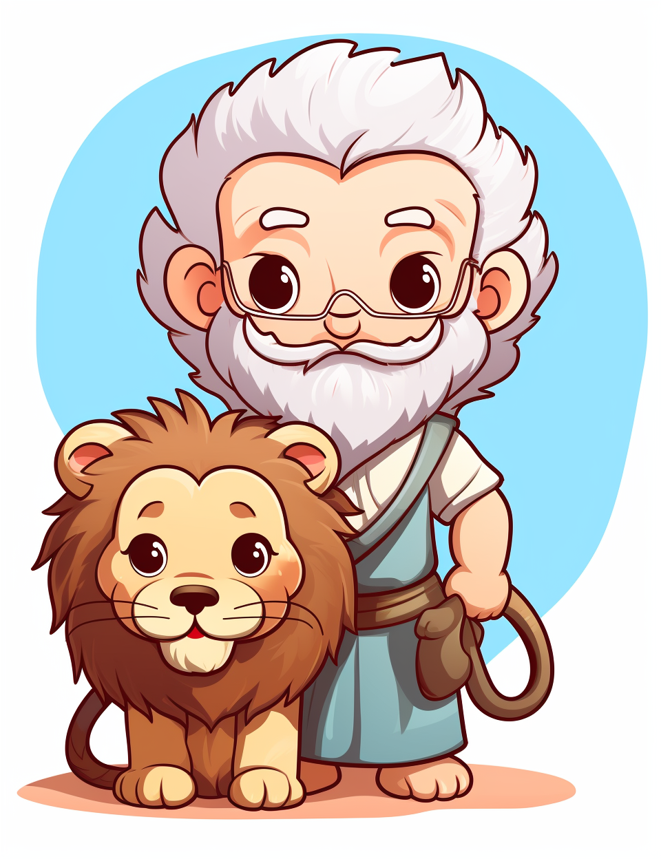 Cute Bible Characters in Wilderness with Saint Jerome and Lion