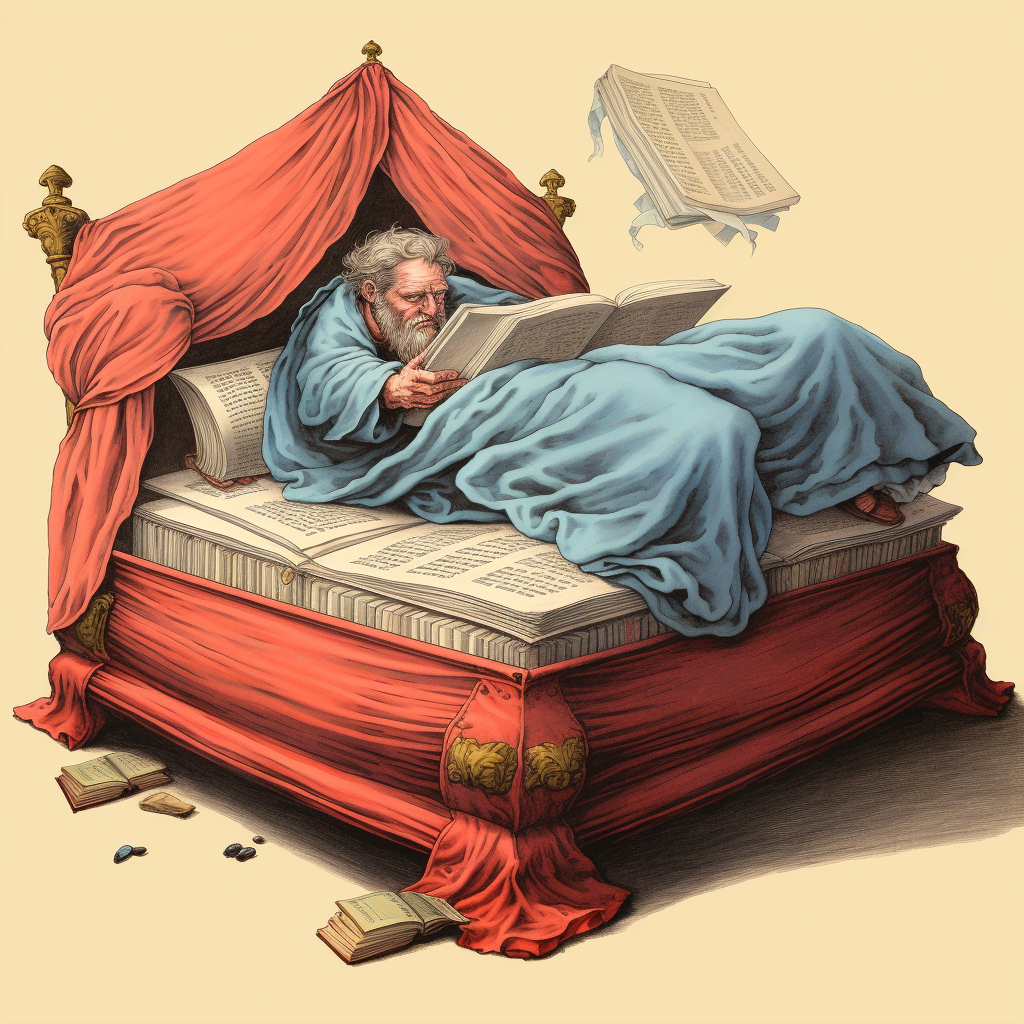 Bible on Procrustes bed caricature