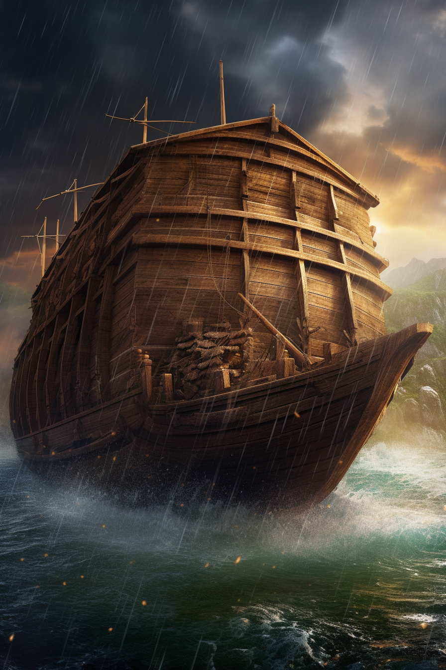 Detailed biblical ark in heavy storm