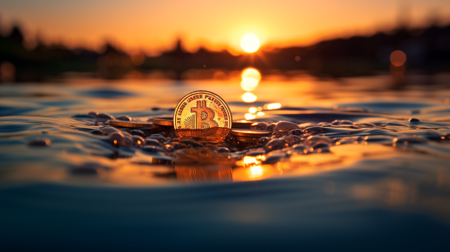 Stunning biblical coin reflecting in sunset waters