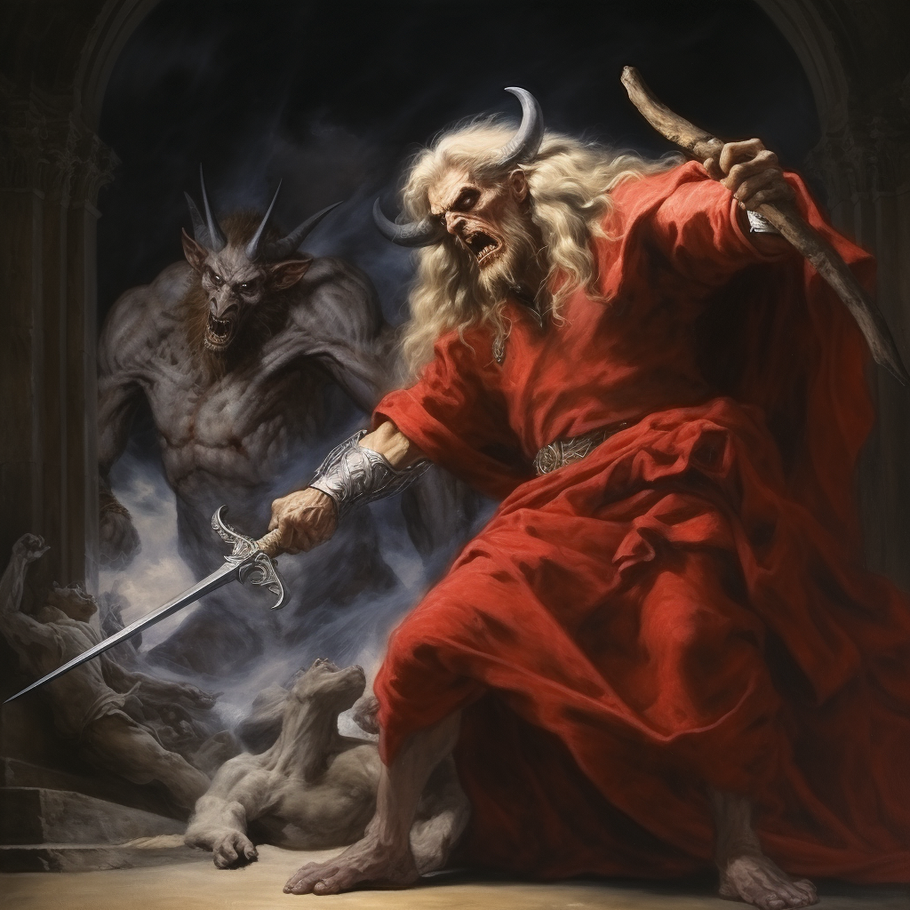 Biblical Devil Threatening Biblical Jesus