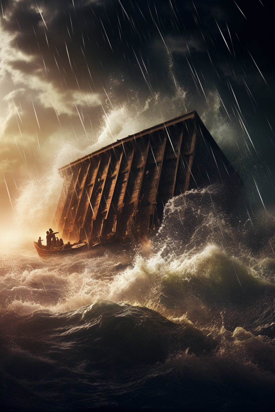 Dramatic biblical ark in storm waves