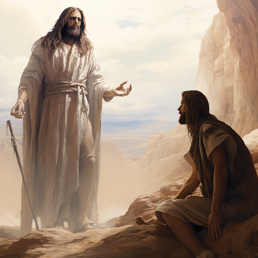 Biblical Jesus talking to friend remotely