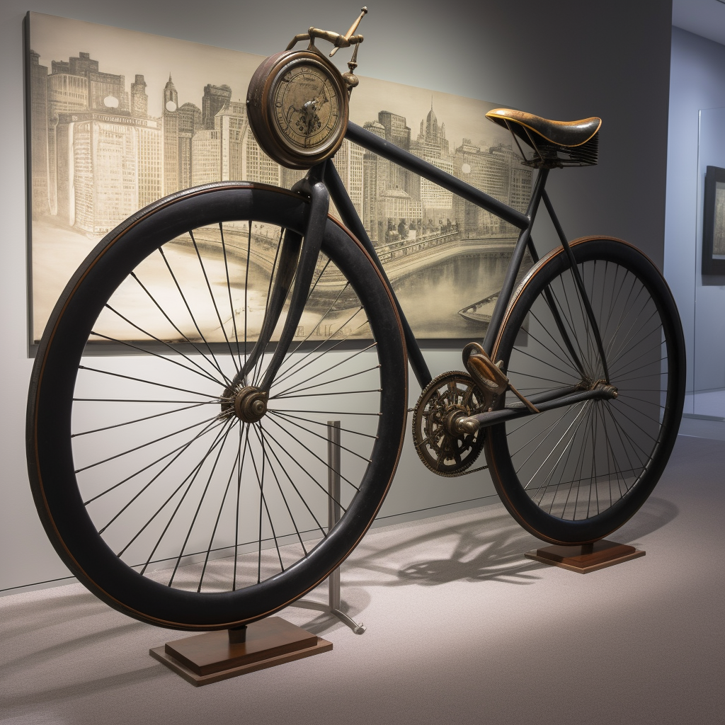 Bicycle replica with clock wheel