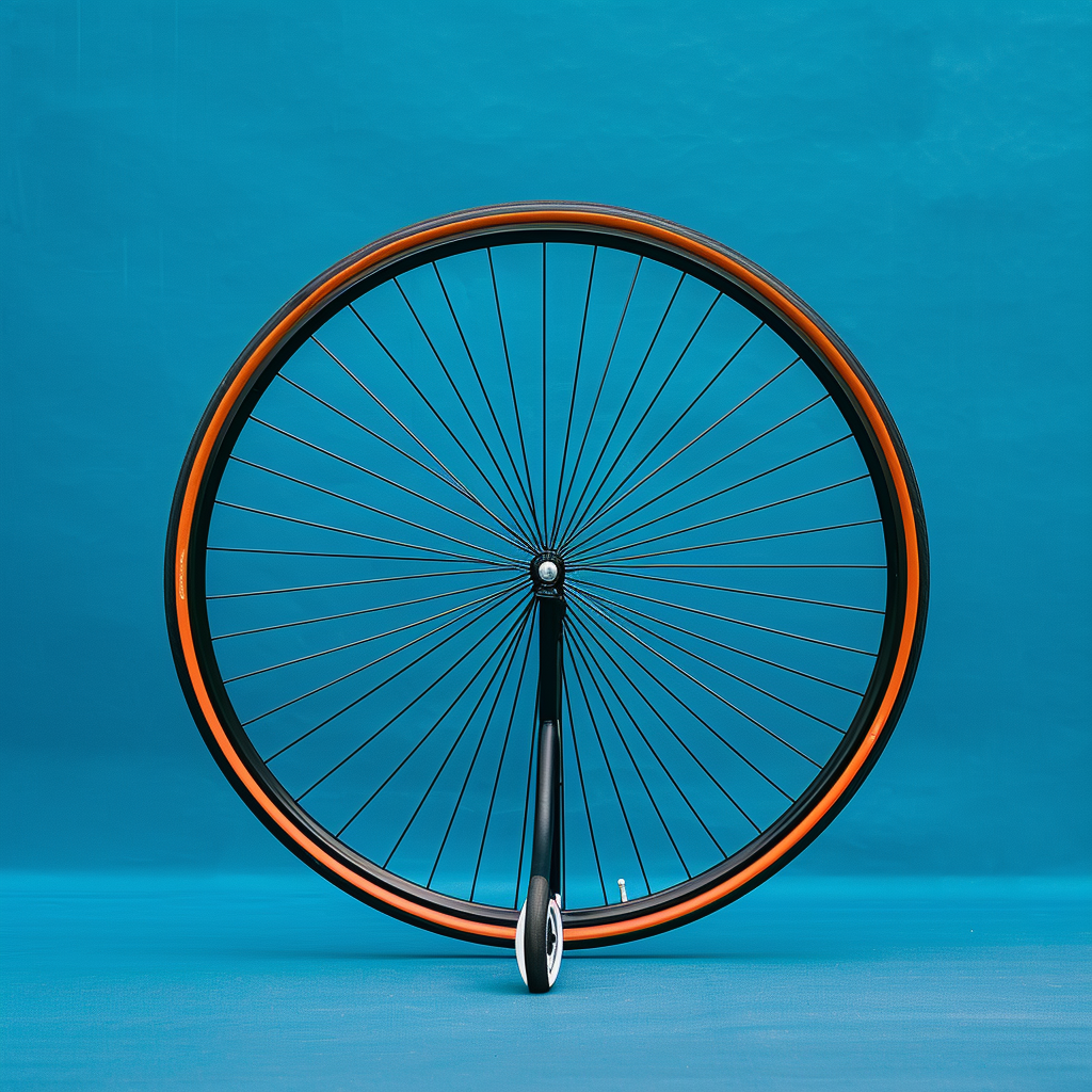 Bicycle wheel on blue background