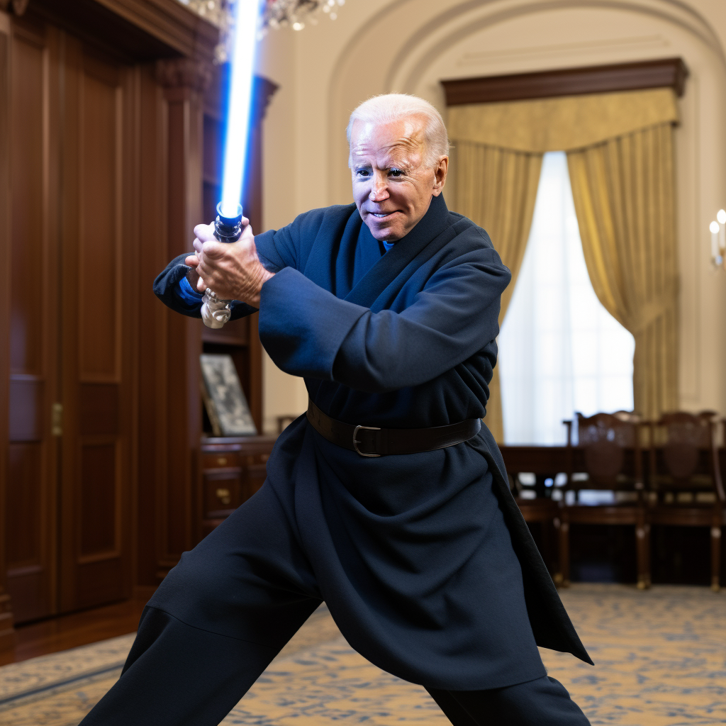 Biden practicing lightsaber skills