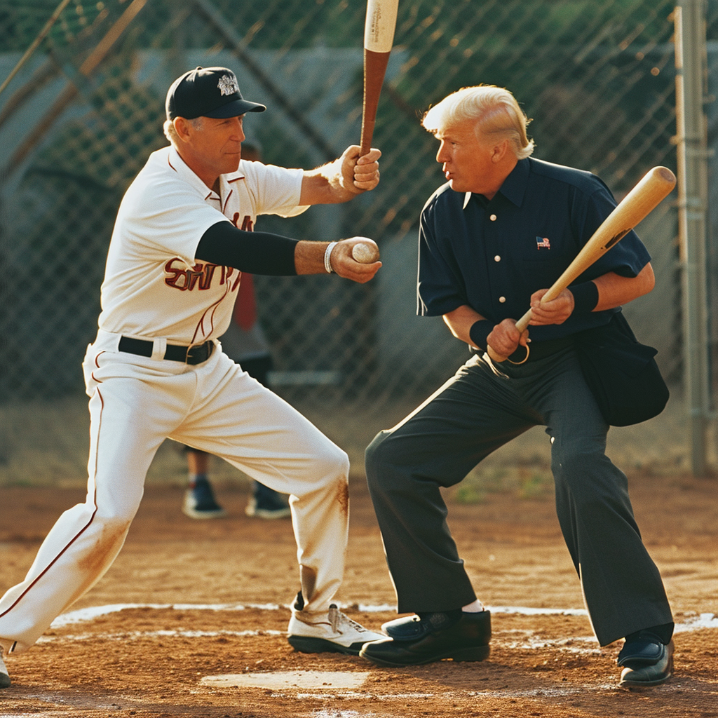 Funny image of Biden and Trump playing baseball