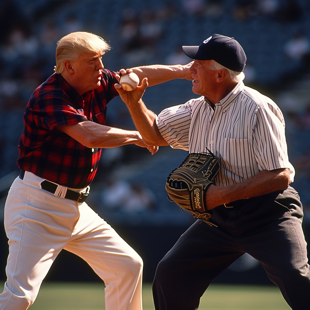 Joe Biden and Donald Trump playing baseball