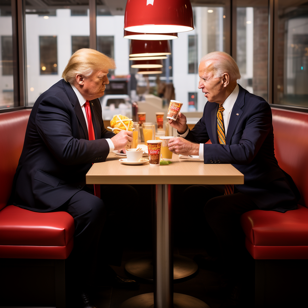 Joe Biden and Donald Trump ordering McDonald's realistically