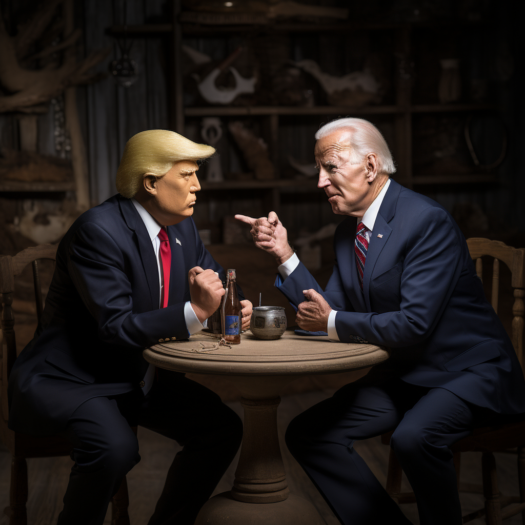 Joe Biden and Donald Trump modeling airplanes