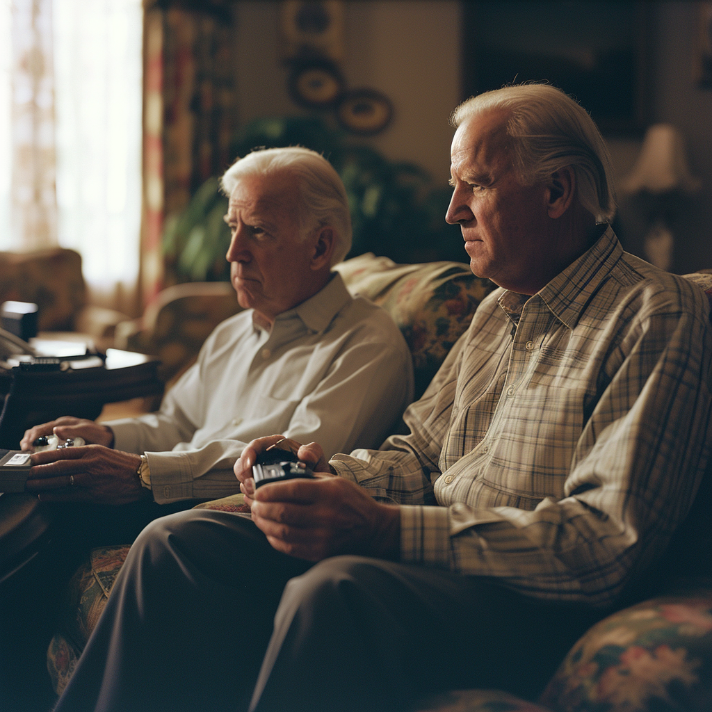 Joe Biden and Donald Trump playing Nintendo 64 together