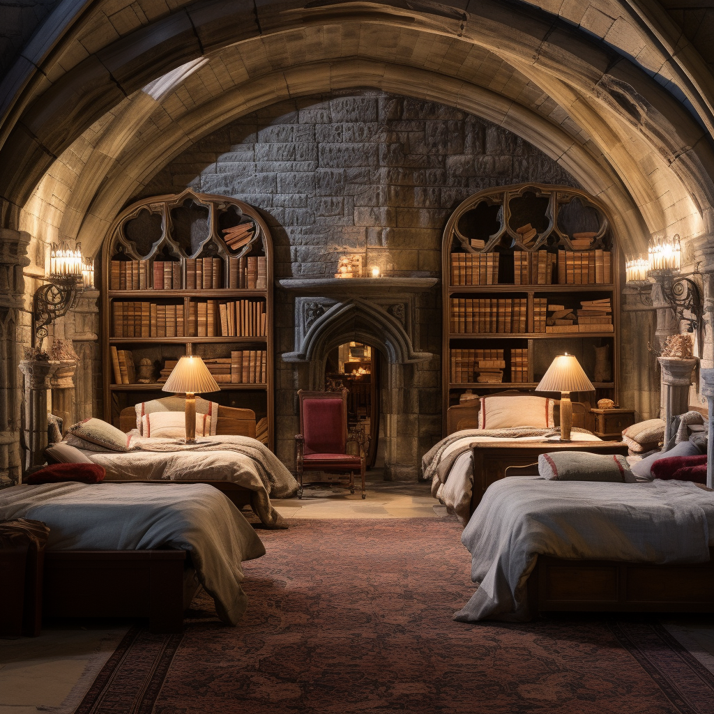 Cozy bedroom with three beds and books